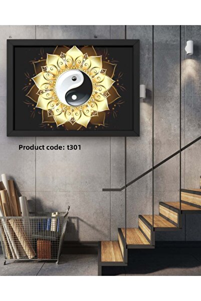 Dialands Mozaik Yellow Lotus with Yin Yang Symbol in the Center 45X45Cm Dialands Diamond Mosaic Painting