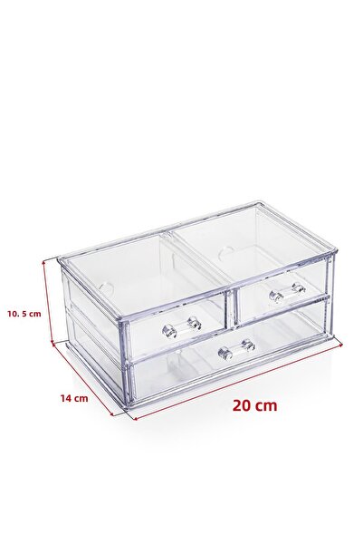 Sbodurhome Transparent Acrylic 3 Compartment Drawer Pen Holder