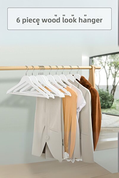 Depa 6 قطع من شماعات الملابس ذات المظهر الخشبي باللون الأبيض مقاس 44 سم