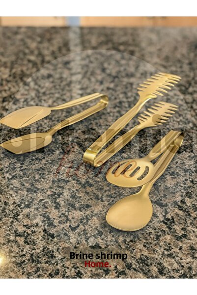 DMR LİFE Mat Gold Service Presentation Pasta Pasta Salad Cake Tongs Set Set of 3