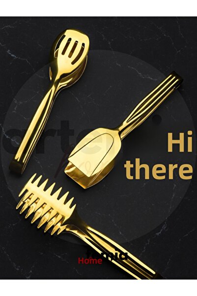 DMR LİFE Osiris Model Gold Service Presentation Pasta Pasta Salad Cake Tongs Set Set (3) Piece