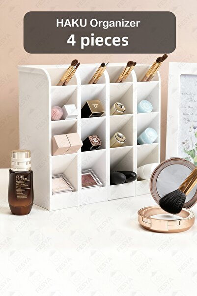 Fesya Home مجموعة منظمات HAKU مكونة من 4 قطع و4 أقسام - منظم لمستلزمات المكيا...