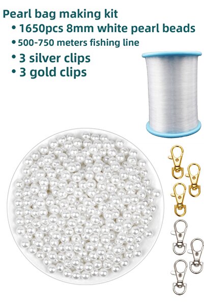HERALDİS مجموعة صنع حقائب من حبات اللؤلؤ 8 مم، خيط حقيبة من اللؤلؤ، مشبك حقيب...