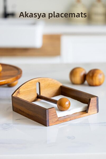 HSDemirci Acacia Wood Napkin Holder - Stylish and Functional