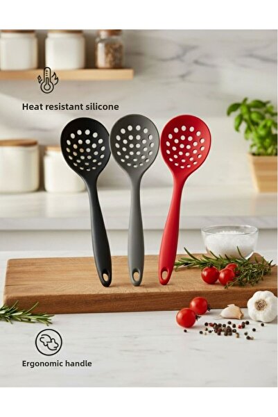 TARIK HOME Prochef Colorful Hard Silicone Colander with Ergonomic Handle Perforated Ladle Heat Resistant 1 Piece