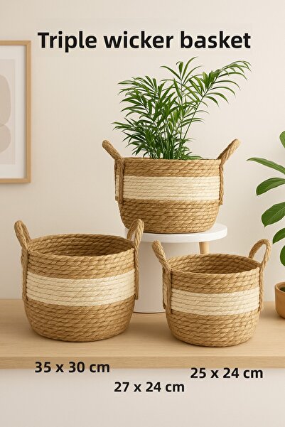 Cherry Collection Organizator din răchită cu dungi albe de lux de 3 dimensiun...