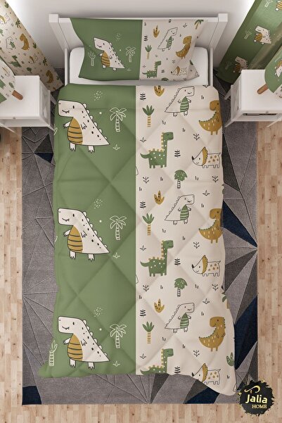 Talia Home Cute Dinosaur Patterned Single Children's Quilt Sleeping Set