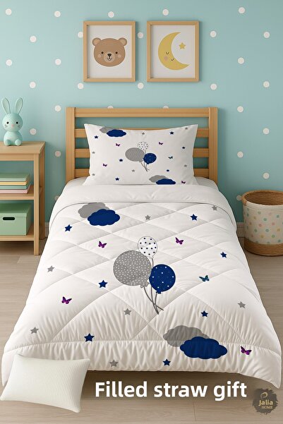 Talia Home Butterfly Balloon Patterned Single Children's Quilt Sleeping Set