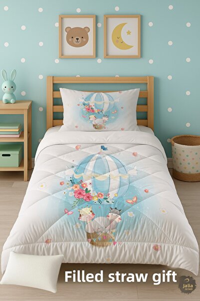 Talia Home Blue Balloon Single Children's Quilt Sleeping Set