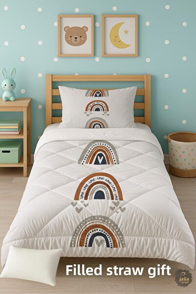 Talia Home 3-Piece Rainbow Patterned Single Children's Quilt Sleeping Set Tlag-169