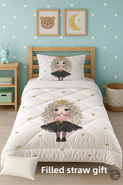 Talia Home Curly Princess Patterned Single Children's Quilt Sleeping Set Tlag-067