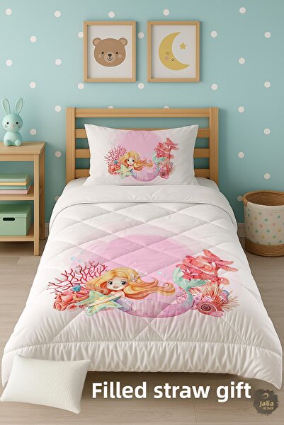 Talia Home Mermaid Patterned Single Children's Quilt Sleeping Set Tlag-253