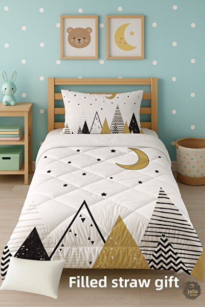Talia Home Decorative Mountain Patterned Single Children's Quilt Sleeping Set Tlag-317