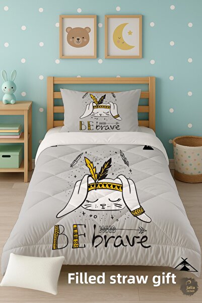 Talia Home Be Brave Patterned Single Children's Quilt Sleeping Set Tlag-012