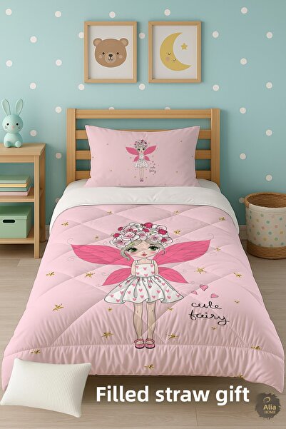 Talia Home Winged Girl Patterned Single Children's Quilt Sleeping Set Tlag-168