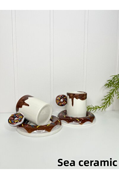 seda seramik Handmade Dila Design Donut 4-Piece Coffee Cup Set for 2 People