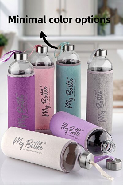 Nandy Home 1 Liter Glass Water Bottle – with Plush Cover, Carrying Strap, Durable Water Bottle – My Bottle