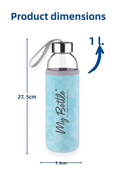 Nandy Home 1 Liter Glass Water Bottle – with Plush Cover, Carrying Strap, Durable Water Bottle – My Bottle