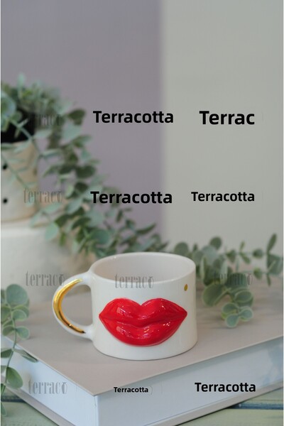 terraco ceramic Handmade Ceramic Red Lip Mug with Gold Detail 1 Piece