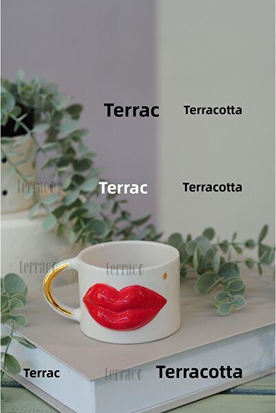terraco ceramic Handmade Ceramic Red Lip Mug with Gold Detail 1 Piece