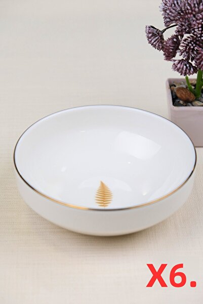 tabakevi Tabak Evi Porcelain Natura Fern Gold Gilded Bowl 13.50cm Set of 6