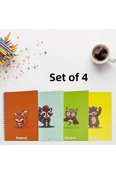 KarmaOfis A5 Spiral Cute Animals Concept Notebook 40 Sheets 4-Ring (All Unlined)