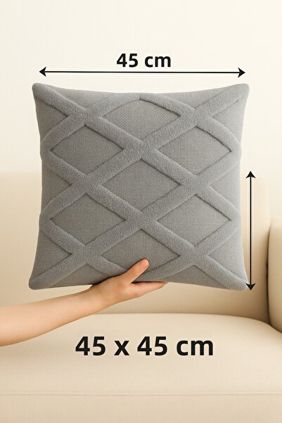 Shadro Textile 2-Piece Furry and Patterned Throw Pillow Cover |   45X45 cm Stylish and Comfortable Decorative Pillow