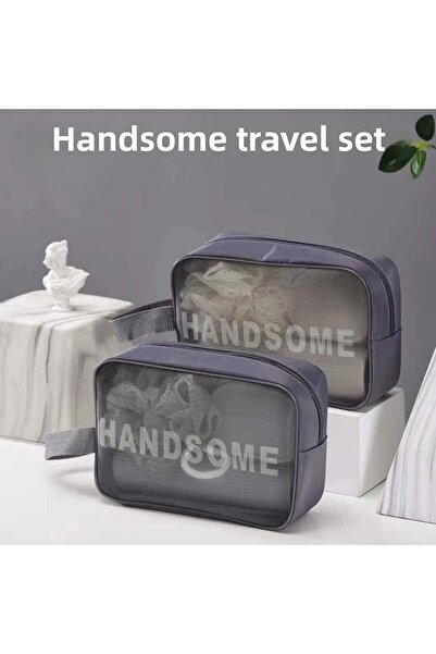 ARVALE Travel Set | Shower Loofah, Soap Dish, Comb with Transparent Organizer Bag