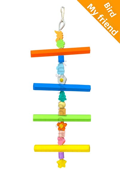 Kuşarkadaşım Rotating Stick Bird Toy with Ladder Budgie & Cockatiel Climbing Toys Unpainted Colorful