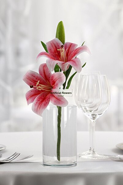 Yapay Çiçek Deposu زهرة اصطناعية فاخرة مكونة من فرعين من الزنبق الرطب 40 سم فوشيا