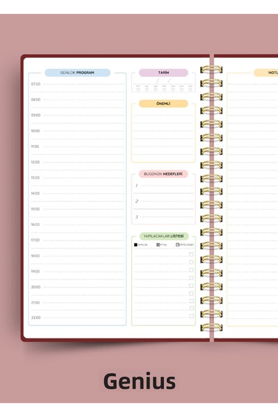 Dahiyen A5 Spiral Linen Undated Planner Agenda - Burgundy Hard Cover