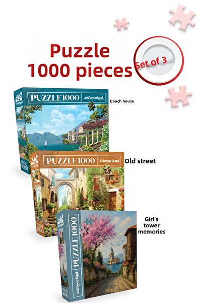Neverland 3 Pcs 1000 Piece Puzzle - Coastal House and Old Street and Girls To...