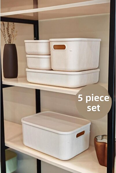 Bayev 5 Pieces Colores Cream Office Closet Organizer Box with Lid Socks Clothing Organizer Set