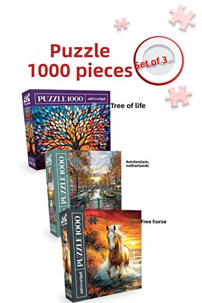 Neverland 3 Pcs 1000 Piece Puzzle - Free Horse and Tree of Life and Amsterdam