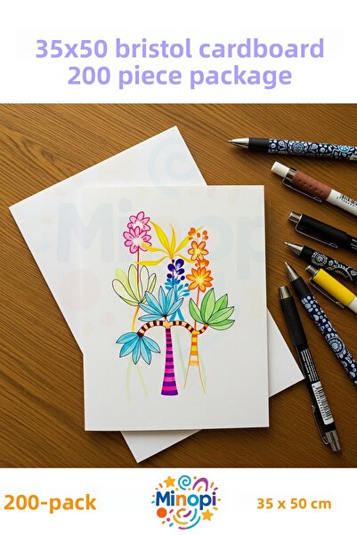 Minopi ورق بريستول أمريكي 35×50 سم - عبوة من 200 ورقة لامعة وغير لامعة مزدوجة الوجه
