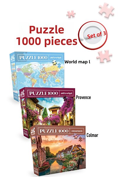 Neverland 3 Pcs 1000 Piece Puzzle - World Map - I and Provence and Colmar
