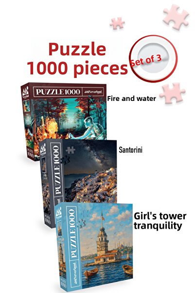 Neverland 3 Pieces 1000 Piece Puzzle - Fire and Water and Santorini and the T...
