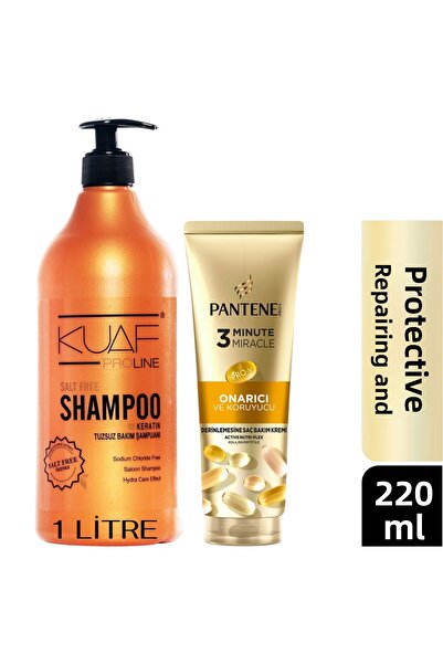 Kuaf Salt-Free Shampoo Keratin Care 1000 ml + Pantene Conditioner Miracle Repair & Protective 220 ml
