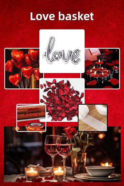 SkyPop 6-Piece Love Basket, Heart and Love Lettering Foil Balloon, Heart Candle, Dusty Rose, Raffia, Balloon Band.