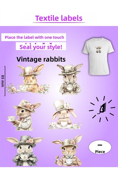 AGG Reklam مجموعة من 6 ملصقات ملابس تلتصق بالكي بتصميم أرانب عتيقة