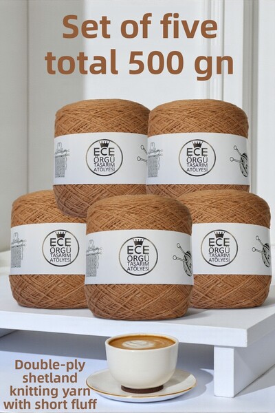 Ece Örgü Tasarım Atölyesi Culoare cappuccino, fir scurt, strat dublu, 35% lân...