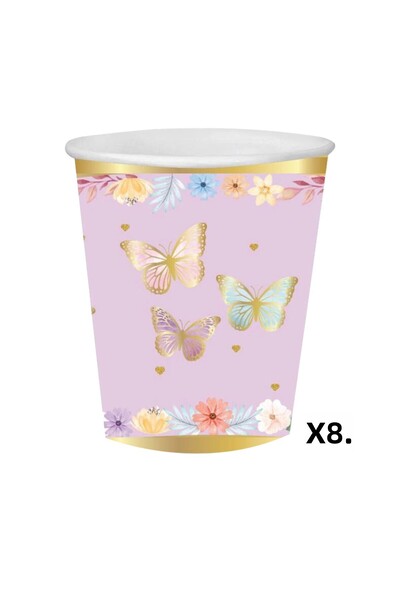 Le Mabelle Lilac Butterfly Themed Set of 8 Cups and Plates