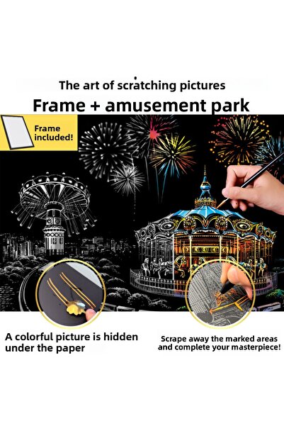 minyaturia Scratching Art Set |   Amusement Park Rainbow Scratch Paper |   Hobby Set, Includes Painting and Pen