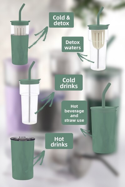 Nandy Home 5-in-1 Mug & Thermos Water Bottle with Straw – 700 ml / 500 ml – Multi-Purpose for Hot and Cold Drinks