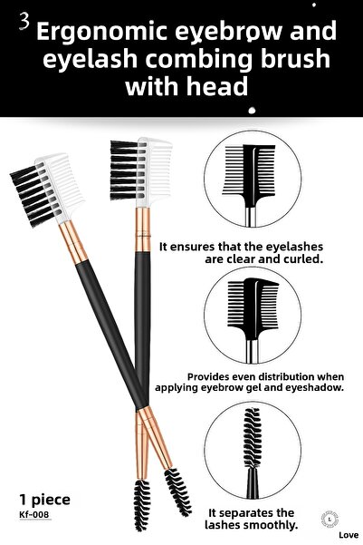 Lovendas 3-Headed Ergonomic Eyebrow and Eyelash Grooming Brush Kf008
