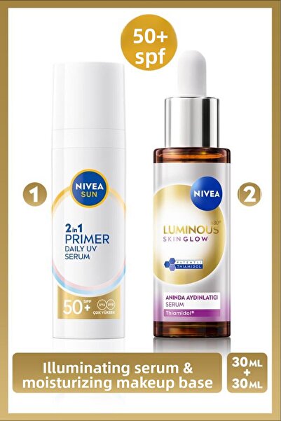 NIVEA Sun Spf50 Primer Moisturizing Makeup Base 30ml and Luminous630 Skin Glo...