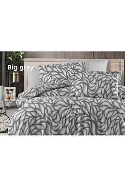 Ecosse طقم غطاء لحاف ساتان مزدوج كبير - رمادي