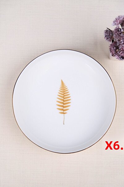 tabakevi Tabak Evi Porcelain Natura Fern Gold Gilded Deep Plate 18.50cm Set of 6