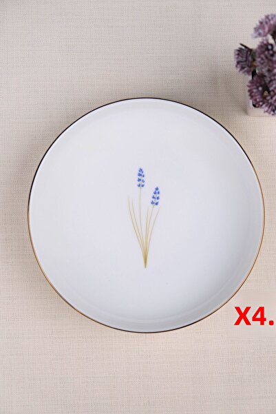 tabakevi Tabak Evi Porcelain Natura Lavender Gold Gilded Deep Plate 18.50cm Set of 4