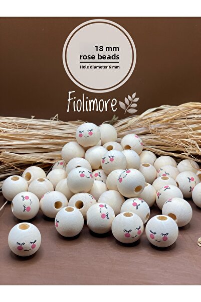 Fiolimore Mărgele din lemn de 18 mm, față zâmbitoare (5 bucăți) Diametru gaur...